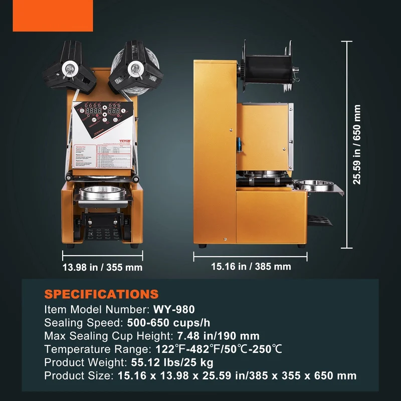 Cups Afsluitmachine – Beker Sealmachine – Automatische Cups Sealer – Drank Verpakkingsmachine – 500 Tot 650 Cups Per Uur – Instelbare Temperatuur