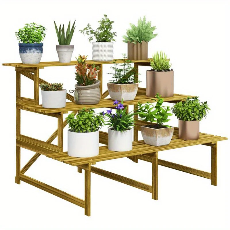 3-Laagse Houten Bloemenrek – Plantenrek – Plantenstandaard – Bloemenhouder – Kruidenrek – Weerbestendig – 120x80x78 Cm
