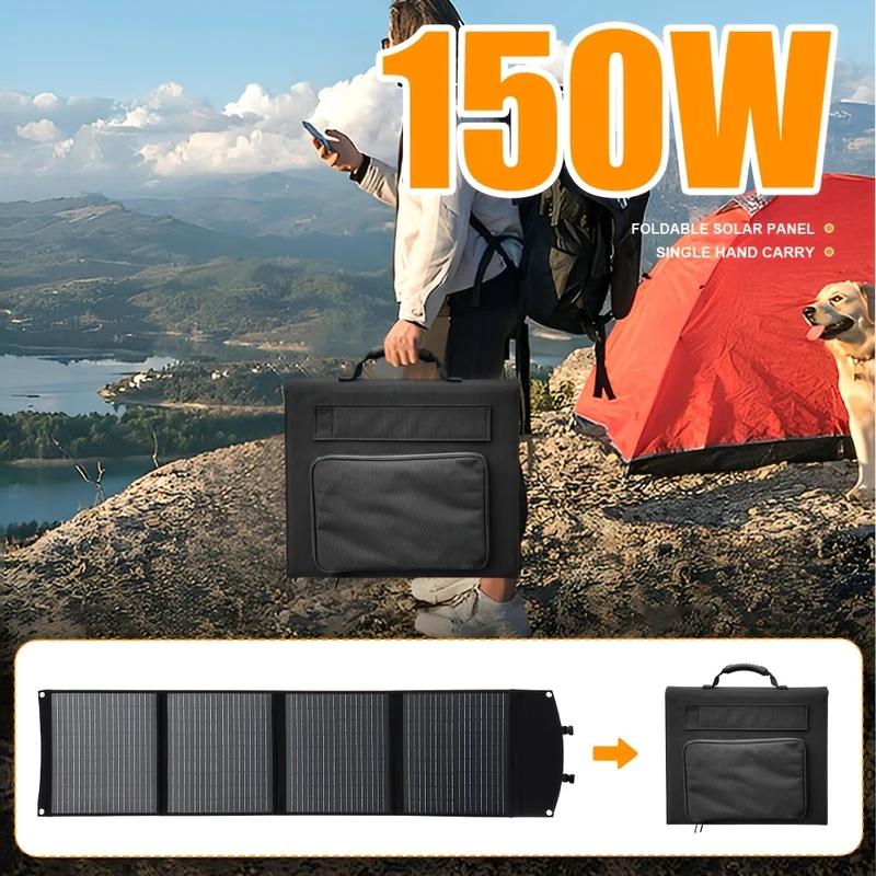 Opvouwbaar Monokristallijn Zonnepaneel – Draagbaar Zonnecelpaneel – Campingpaneel – USB Zonnepaneel – 150W Vermogen – Compact Lichtgewicht