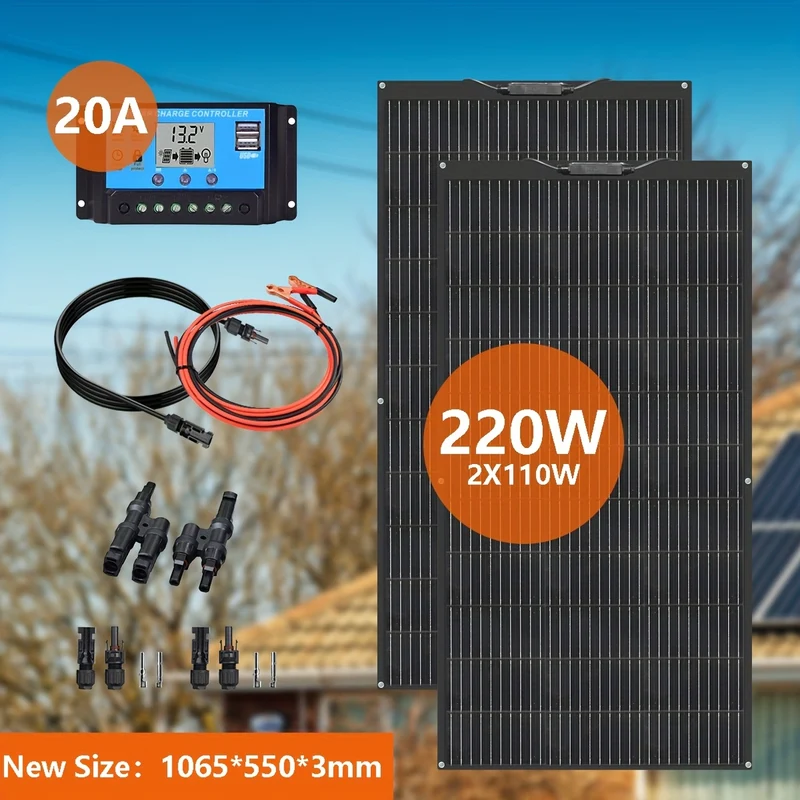 Flexibel Zonnepaneel – Buigzaam Zonnepaneel – Lichtgewicht Zonnepaneel – Monokristallijn Paneel – 220W Vermogen – Weerbestendig – Tot 36V Uitgangsspanning