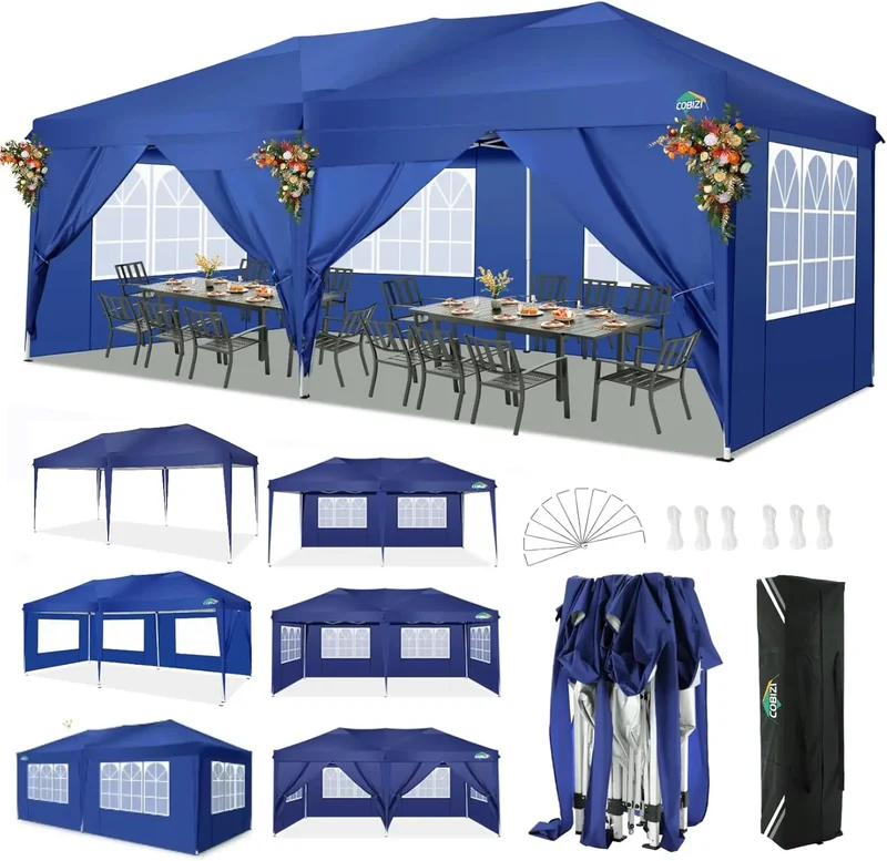 Partytent – Opvouwbaar Tuinhuisje – Buiten Tent – Schaduw Tent – 3x6 Meter – Waterdicht 210D Oxford – Verstelbare Hoogte - Donkerblauw