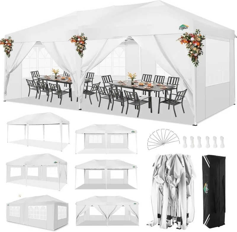 Partytent – Opvouwbaar Tuinhuisje – Buiten Tent – Schaduw Tent – 3x6 Meter – Waterdicht 210D Oxford – Verstelbare Hoogte - Wit