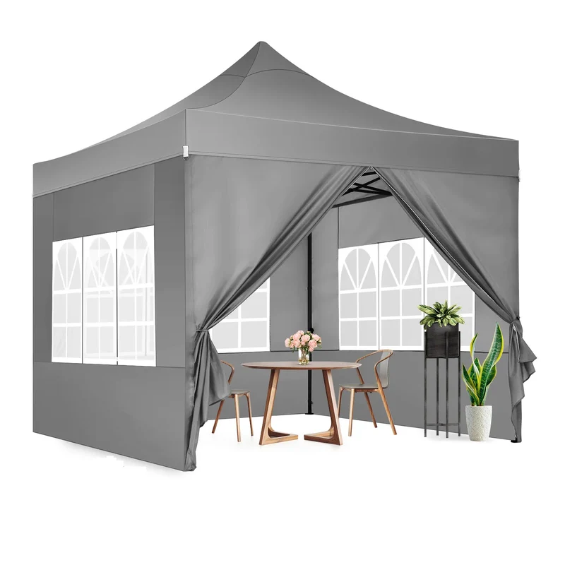 Tuinentent – Partytent – Pop-Up Luifeltent – Overkapping – Tent – Waterdicht Oxford Stof – Roestvrij Stalen Frame - 3x3m - Grijs