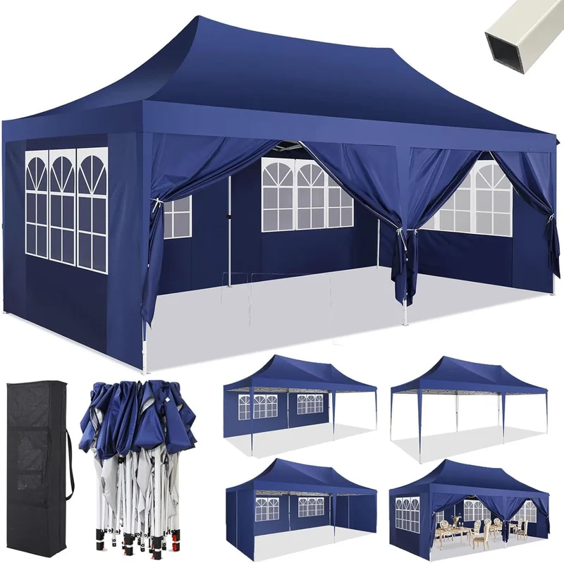 Tuinpaviljoen – Paviljoen – Partytent – Opvouwbare Tent – Overdekt 18 m² – Waterdicht 210D Oxford – Verstelbaar Op 3 Hoogtes - 3x6m - Marineblauw