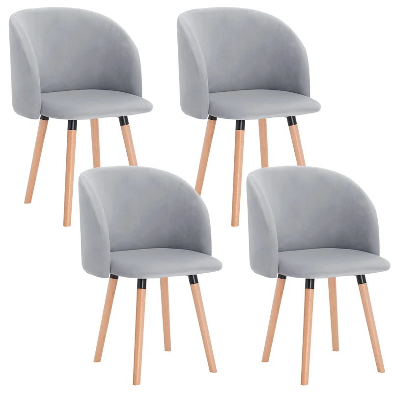 Eetkamerstoelen – Set van 4 – Velvet Stoelen – Houten Stoelen – Ergonomisch Design – Massief Houten Frame - Grijs