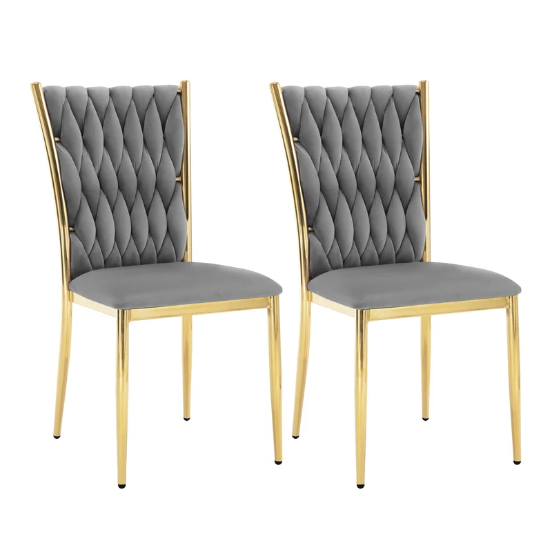 Eetkamerstoelen – Fluwelen Stoelen – Bureaustoelen – Comfortabele Stoelen – Set van 2 - Metalen Poten – Hoge Rugleuning - 59.5 x 47 x 94.5 cm - Donkergrijs