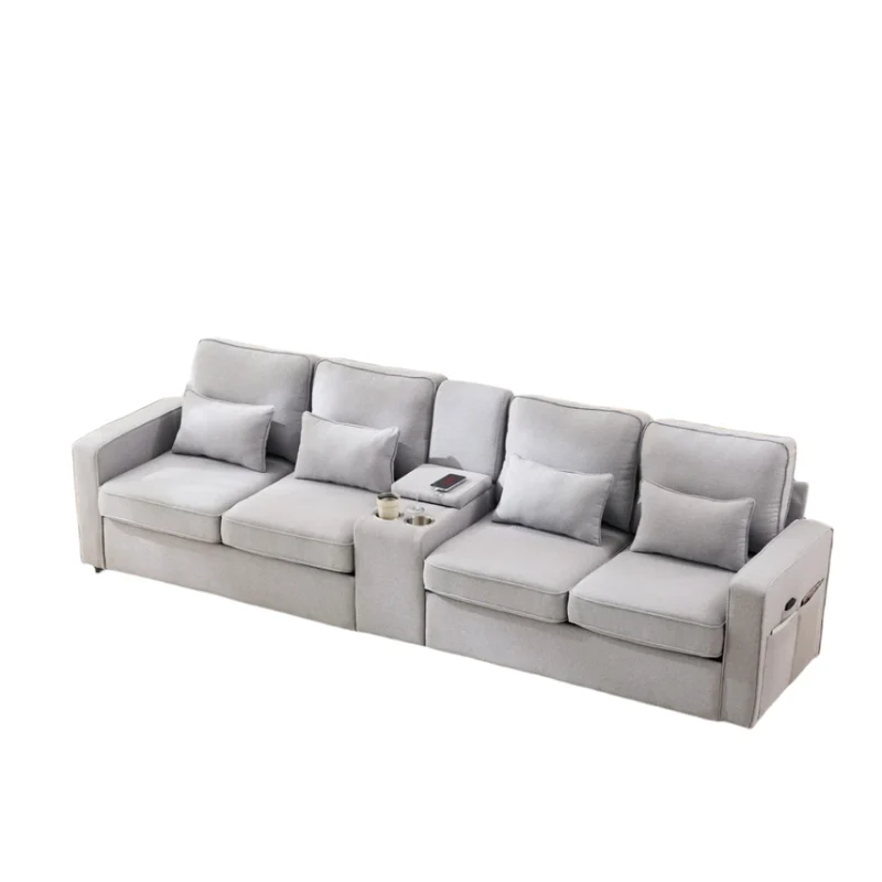Hoekbank – Bank – Hoekbank Met Opbergruimte – Comfortabele Bank – Duurzaam Hennepstof – USB-Poorten – Instelbare Rugkussens - 290 × 83 × 88 cm - Grijs