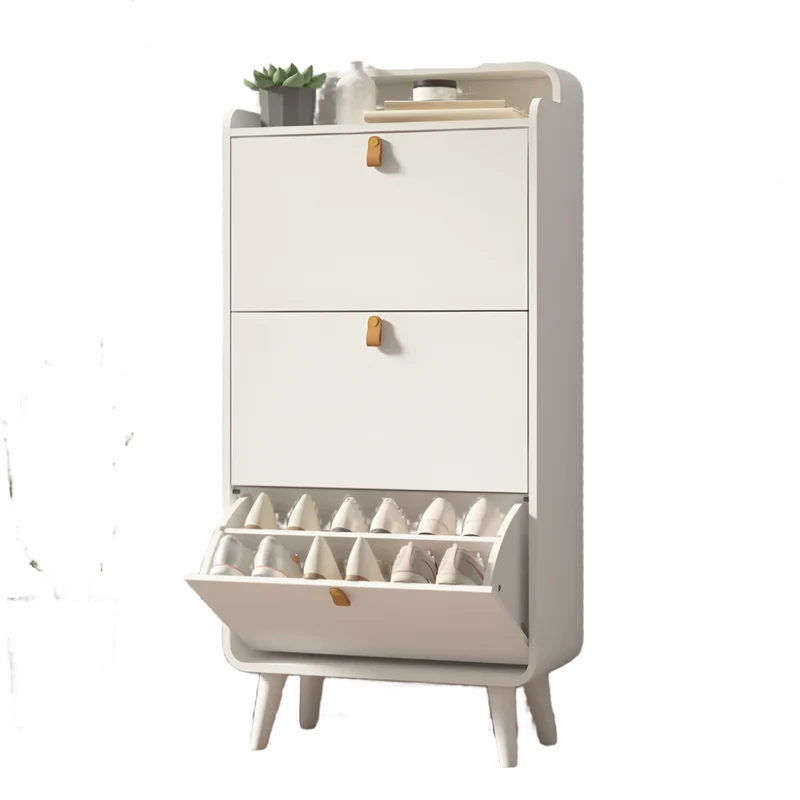 Schoenenrek – Smalle Schoenenkast – Schoenopberger – Schoenenkastje – 3 Uitklapbare Laden – Ruimtebesparend – MDF Met Houten Poten