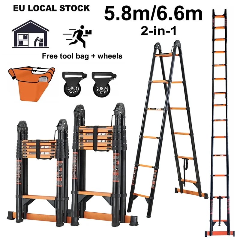 Uitschuifbare Ladder – Telescopische Ladder – Multifunctionele Ladder – Inklapbare Ladder – Verstelbare Ladder – Carbon Staal – 150 Kg Draagkracht