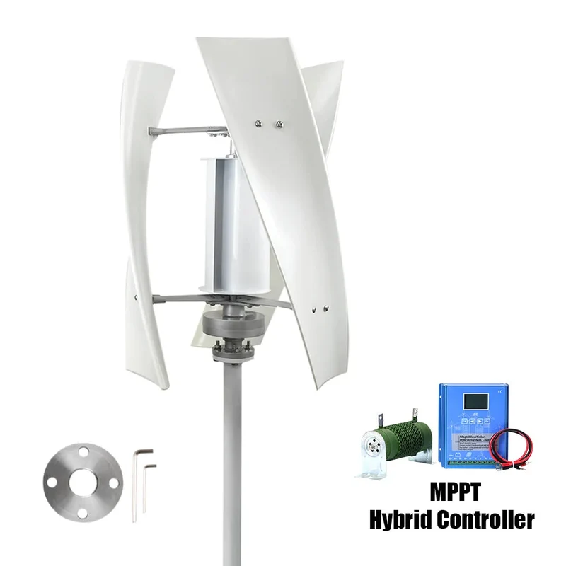 Windturbine – Windgenerator – Windmolen – Duurzame Energie – 3000W Vermogen – Aluminium Behuizing - Wit - 12V - Met Hybride Besturing