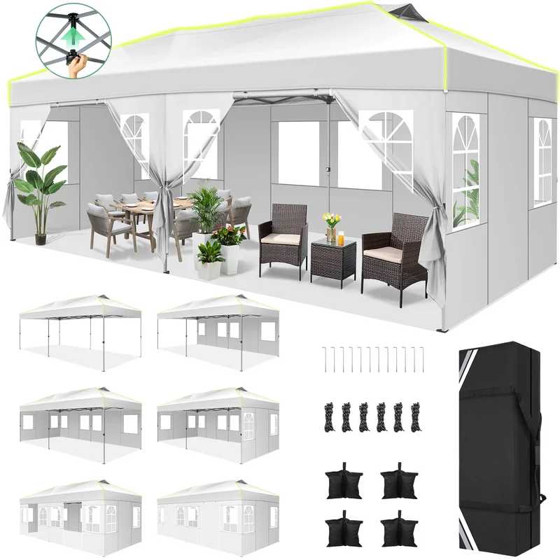 Tuinpaviljoen – Partytent – Prijstent – Inklapbare Feesttent – Tuinkamer – Overkapping – Waterdicht 210D Oxford Materiaal – UPF 50+ UV Bescherming - 3x6m - Wit