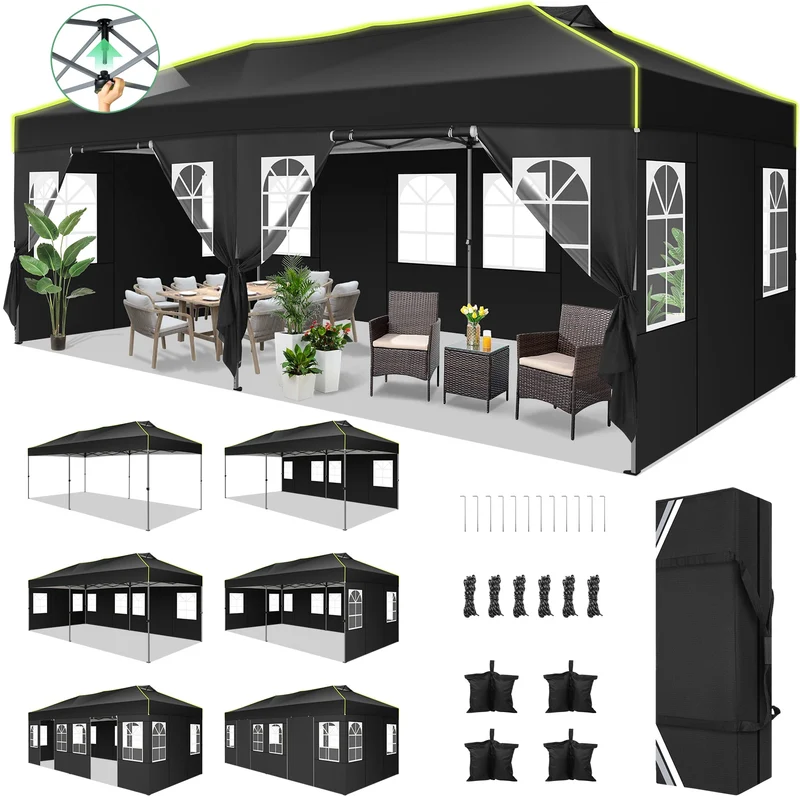 Tuinpaviljoen – Partytent – Prijstent – Inklapbare Feesttent – Tuinkamer – Overkapping – Waterdicht 210D Oxford Materiaal – UPF 50+ UV Bescherming - 3x6m - Zwart