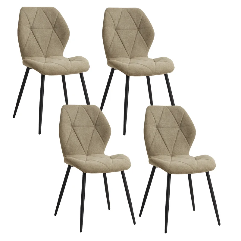 Eetkamerstoel – Stoel – Zitstoel – Kamerstoel – Linnen Bekleding – Ergonomische Rugleuning – Zwarte Metalen Poten