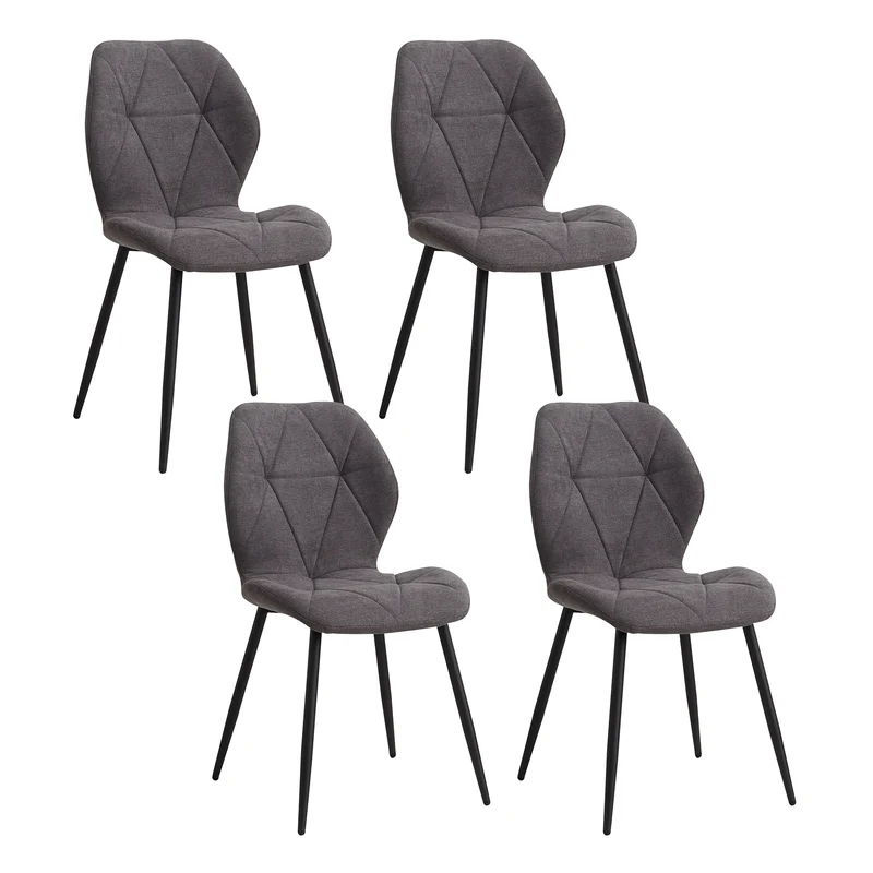 Eetkamerstoel – Stoel – Zwart – Linnen – Modern – Ergonomische Rugleuning – Metalen Pooten Tot 120 Kg