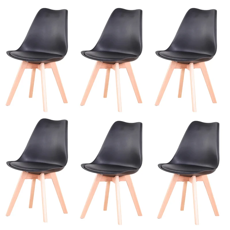 Eettafelstoelen – Eetkamerstoelen – Stoelen Set – Zwarte Stoelen – Kunstleren Zitting – Massief Beukenhout – Tot 120 Kg Belastbaar