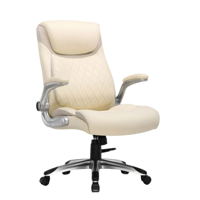 Ergonomische Bureaustoel – Kantoorstoel – Werkstoel – Bureaustoel Met Armleuningen – S-Vormig Rugpaneel – Draagvermogen 136 Kg – 360 Graden Draaibaar - 52 x 54 x 118 cm - Beige