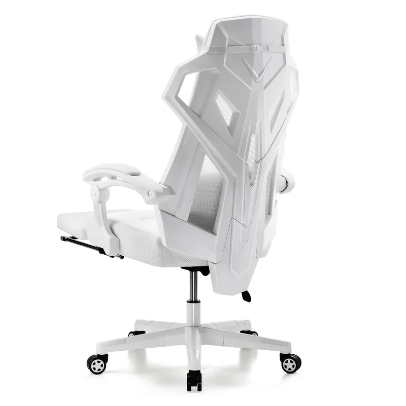 Gaming Stoel – Ergonomische Bureaustoel – Comfortabele Stoel – Mesh Rugleuning – Verstelbare Zithoogte – 150 Kg Belastbaar - 52 x 65 x 132 cm - Wit