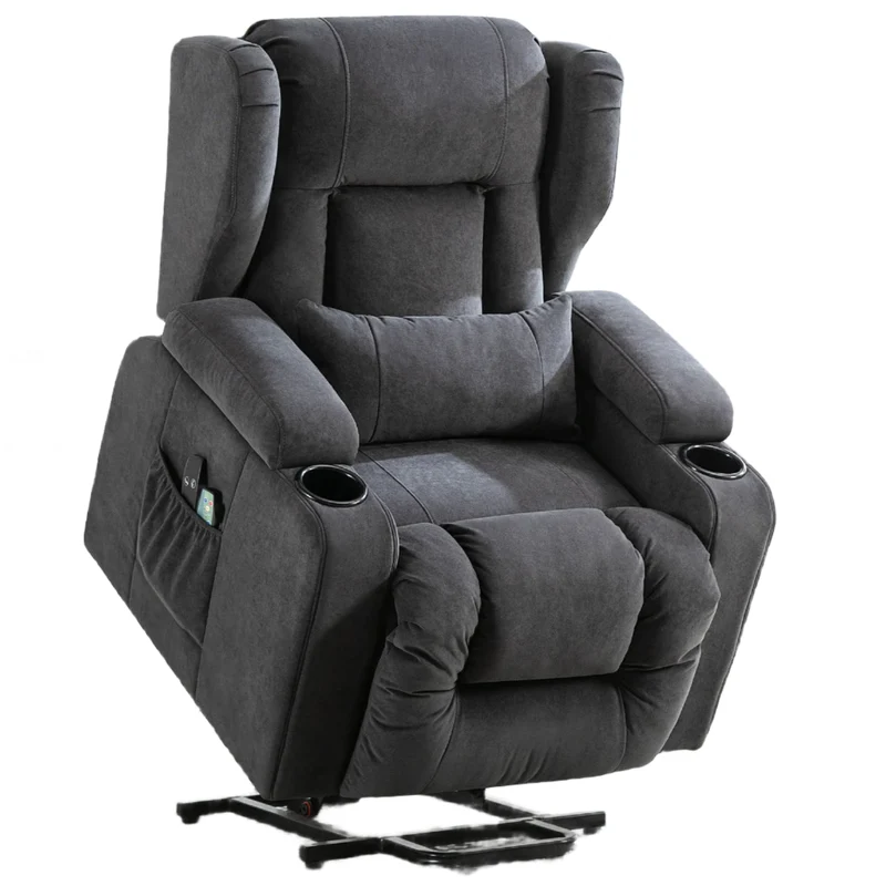 Elektrische Relaxfauteuil – Relaxstoel – Liftsysteem – Massagefauteuil – Verstelbare Rugleuning – Warmtefunctie – Draaglast 150 Kg - 75 x 83 x 100 cm - Grijs