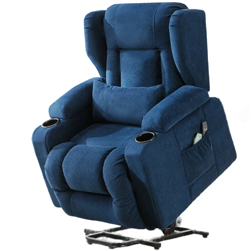 Elektrische Relaxfauteuil – Relaxstoel – Liftsysteem – Massagefauteuil – Verstelbare Rugleuning – Warmtefunctie – Draaglast 150 Kg - 75 x 83 x 100 cm - Blauw