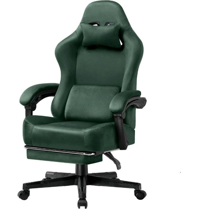 Gamingstoel – Bureaustoel – Werkstoel – Stud Stoel – 160° Verstelbare Rugleuning – Uittrekbare Voetsteun - 131x 53 x 49 cm - Groen
