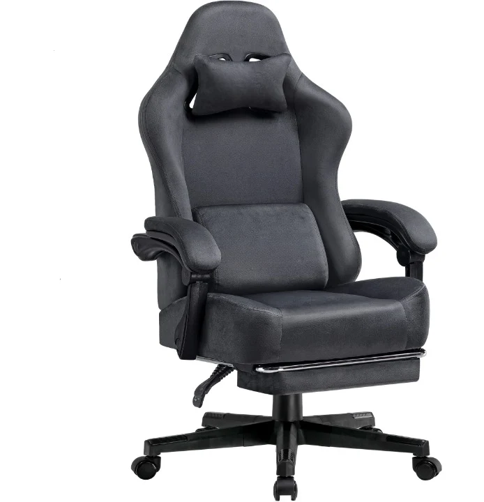 Gamingstoel – Bureaustoel – Werkstoel – Stud Stoel – 160° Verstelbare Rugleuning – Uittrekbare Voetsteun - 131x 53 x 49 cm - Grijs