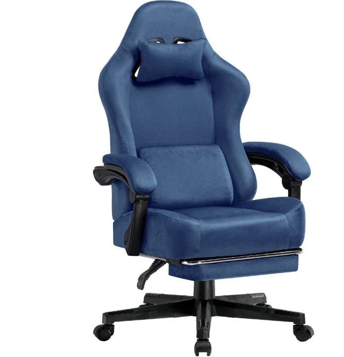 Gamingstoel – Bureaustoel – Werkstoel – Stud Stoel – 160° Verstelbare Rugleuning – Uittrekbare Voetsteun - 131x 53 x 49 cm - Blauw