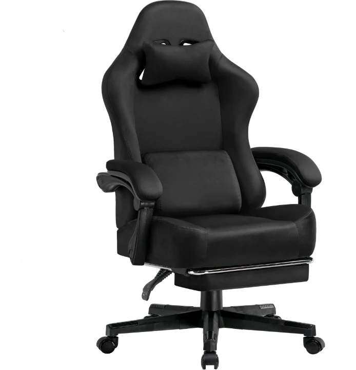 Gamingstoel – Bureaustoel – Werkstoel – Stud Stoel – 160° Verstelbare Rugleuning – Uittrekbare Voetsteun - 131x 53 x 49 cm - Zwart