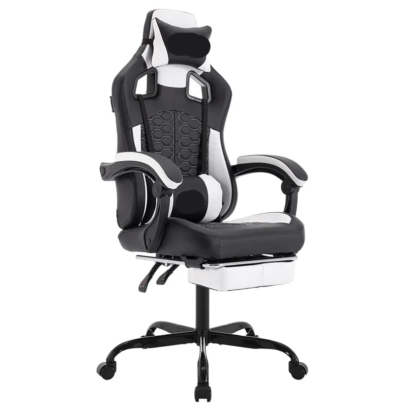 Gamingstoel – Bureaustoel – Gamerstoelen – Zitzak – Ergonomisch – Met Voetensteun – Verstelbare Rugleuning - Wit - #3