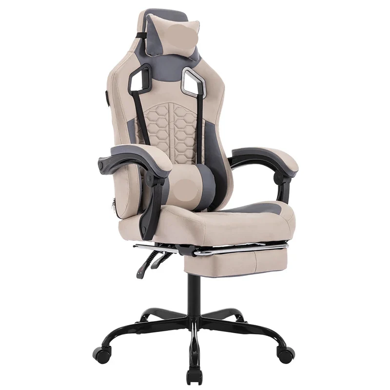 Gamingstoel – Bureaustoel – Gamerstoelen – Zitzak – Ergonomisch – Met Voetensteun – Verstelbare Rugleuning - Beige - #6