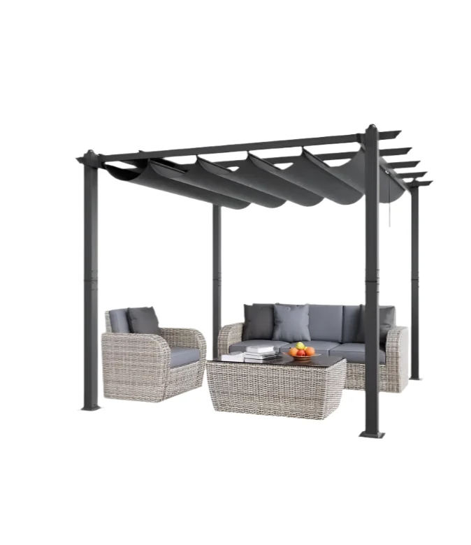 Verstelbare Pergola – Uitschuifbare Zonnedoek – Aluminium Overkapping – Buitenluifel – UV50+ Bescherming – Waterafstotend Polyester – 3x3 Meter - 10x13ft