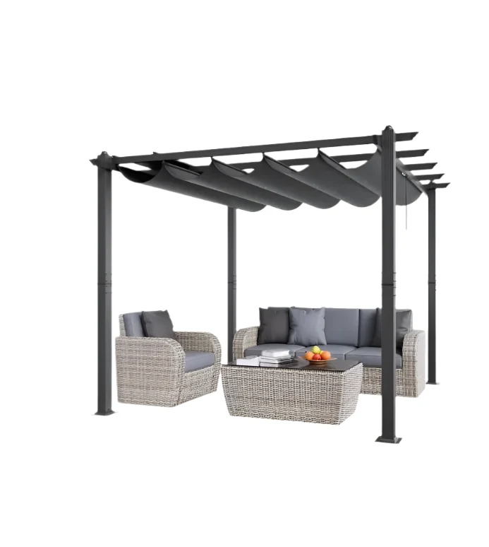 Verstelbare Pergola – Uitschuifbare Zonnedoek – Aluminium Overkapping – Buitenluifel – UV50+ Bescherming – Waterafstotend Polyester – 3x3 Meter - 10x10ft