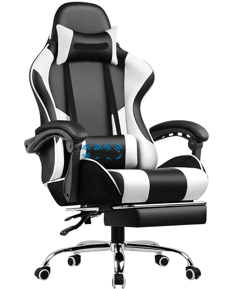 Gamingstoel – Bureaustoel – Massagestoel – Ergonomische Stoel – Voetensteun – Massagefunctie – Verstelbare Rugleuning - Wit