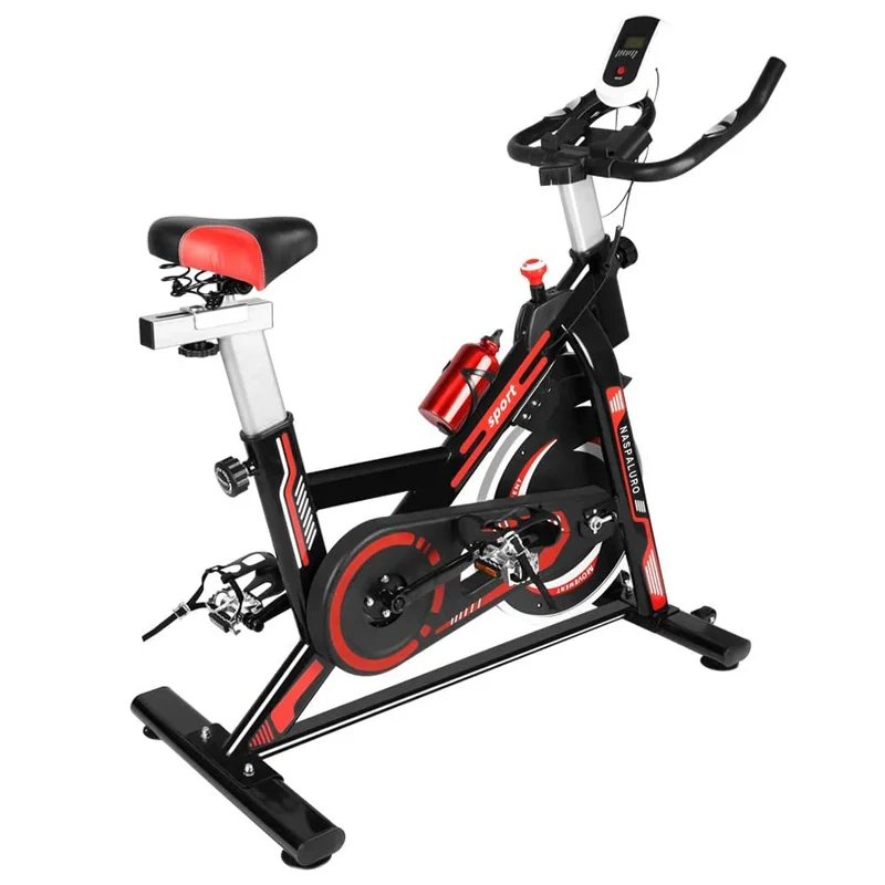 Hometrainer – Fitnessfiets – Conditiefiets – Cardiofiets – Stalen Constructie – Instelbare Weerstand – LCD-Display - Zwart-Rood 8KG