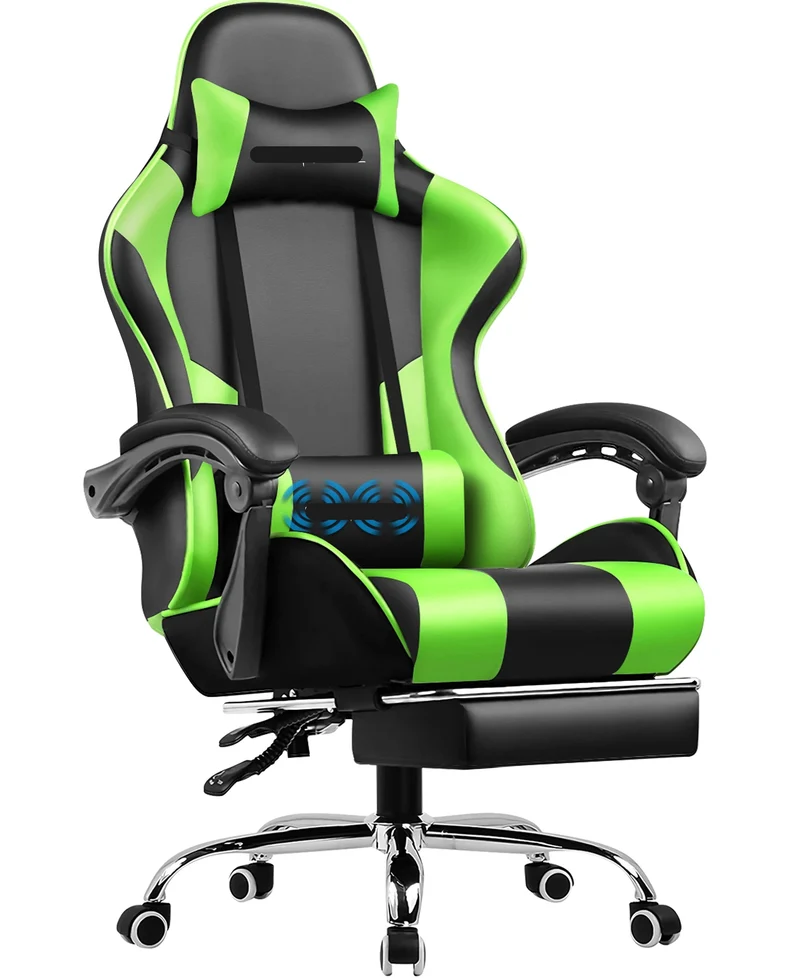 Gamingstoel – Bureaustoel – Massagestoel – Ergonomische Stoel – Voetensteun – Massagefunctie – Verstelbare Rugleuning - Groen
