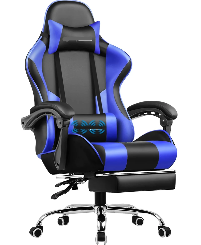 Gamingstoel – Bureaustoel – Massagestoel – Ergonomische Stoel – Voetensteun – Massagefunctie – Verstelbare Rugleuning - Blauw