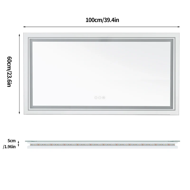 LED Badkamerspiegel – Verlichte Spiegel – Badkamer Spiegel – Touch Spiegel – Anti-Condens – Aluminium Frame – IP44 Waterbestendig - 39.4x23.6inch
