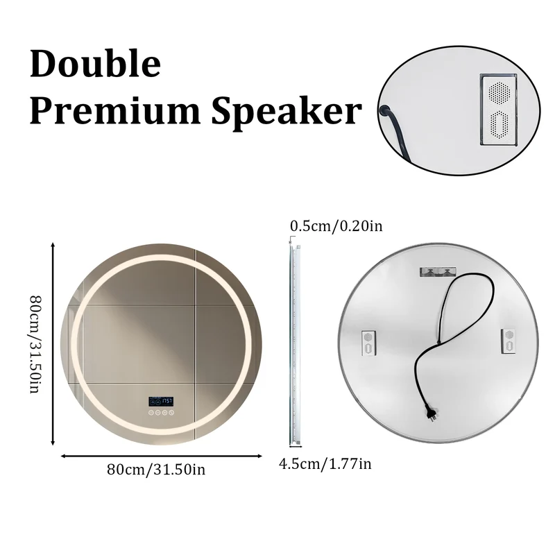 LED Badkamerspiegel – Slimme Spiegel – Anti-Condens Spiegel – Bluetooth Spiegel – Touchbediening – 6000 Lumen – Aluminium Ontwerp - Rond