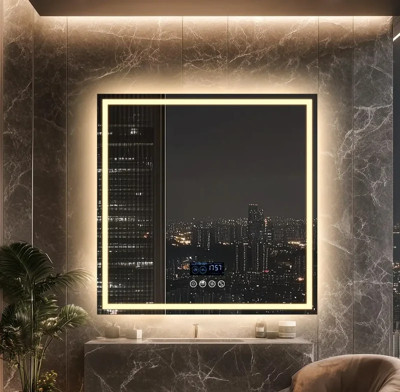 LED Badkamerspiegel – Slimme Spiegel – Anti-Condens Spiegel – Bluetooth Spiegel – Touchbediening – 6000 Lumen – Aluminium Ontwerp - Vierkant