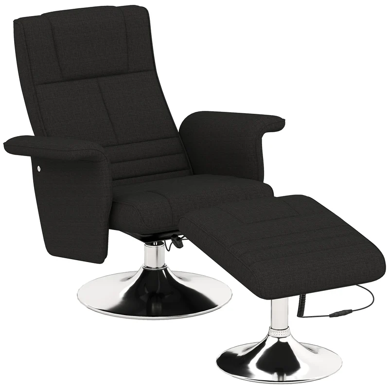 Elektrische Relaxstoel – Massagefauteuil – Verstelbare Stoel – Draaibare Zitting – Voetenbank – 5 Massagestanden – Rugleuning 135°