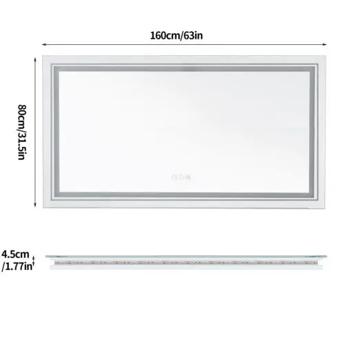 LED Badkamerspiegel – Verlichte Spiegel – Badkamer Spiegel – Touch Spiegel – Anti-Condens – Aluminium Frame – IP44 Waterbestendig - 63x31.5inch