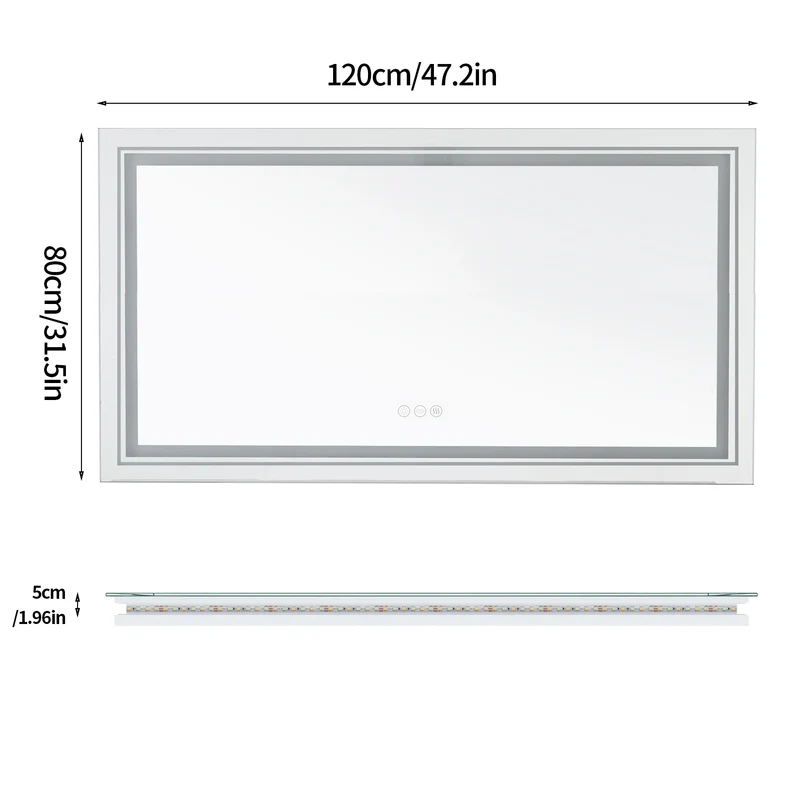 LED Badkamerspiegel – Verlichte Spiegel – Badkamer Spiegel – Touch Spiegel – Anti-Condens – Aluminium Frame – IP44 Waterbestendig - 47.2x31.5inch