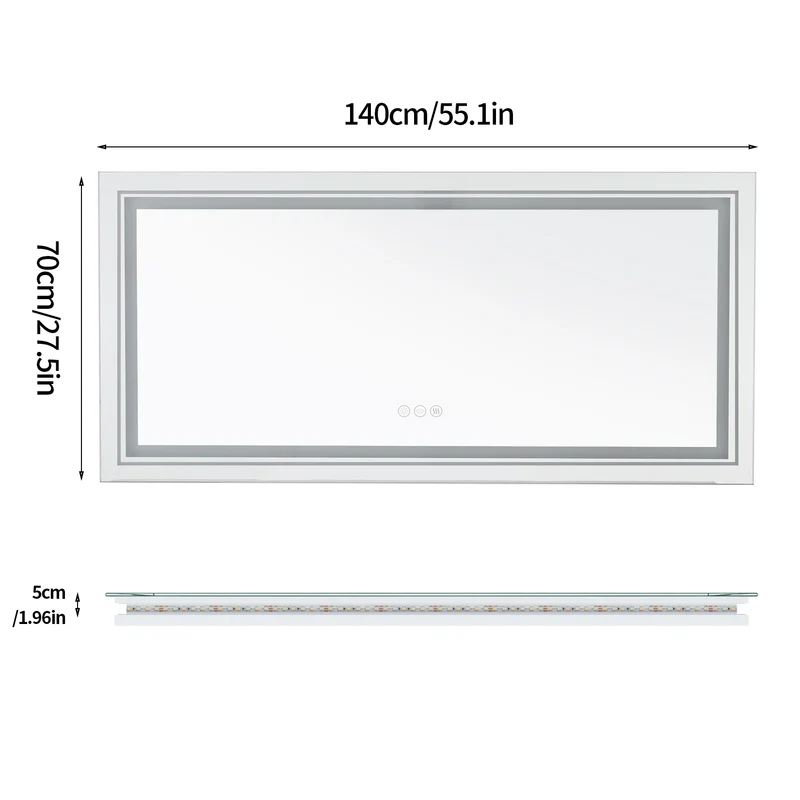 LED Badkamerspiegel – Verlichte Spiegel – Badkamer Spiegel – Touch Spiegel – Anti-Condens – Aluminium Frame – IP44 Waterbestendig - 55.1x27.5 inch