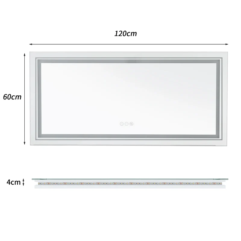 LED Badkamerspiegel – Verlichte Spiegel – Badkamer Spiegel – Touch Spiegel – Anti-Condens – Aluminium Frame – IP44 Waterbestendig - 47.2x23.6inch