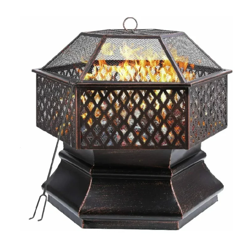 Vuurkorf – Tuinverwarmer – Barbecue – Kampvuurkorf – Hexagonaal – Hittebestendig Staal – Groot Grilloppervlak 69x69cm