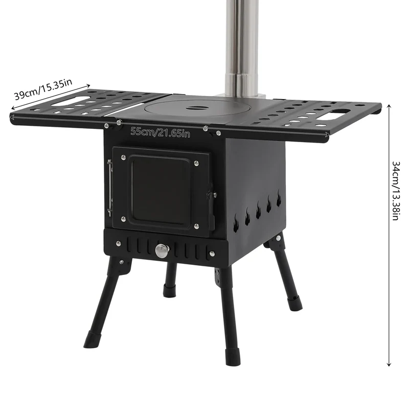 Houtkachel – Draagbare Kachel – Buiten Koken – Kampeeroven – Compact Design – Hoogwaardig Koolstofstaal – Verstelbare Poten