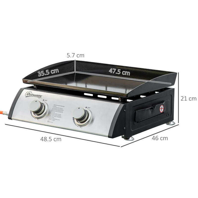 Gasplaat – Gasbarbecue – Kookplaat – Buitenkoken – Draagbaar – Antiaanbaklaag – 2 x 3 kW Branders