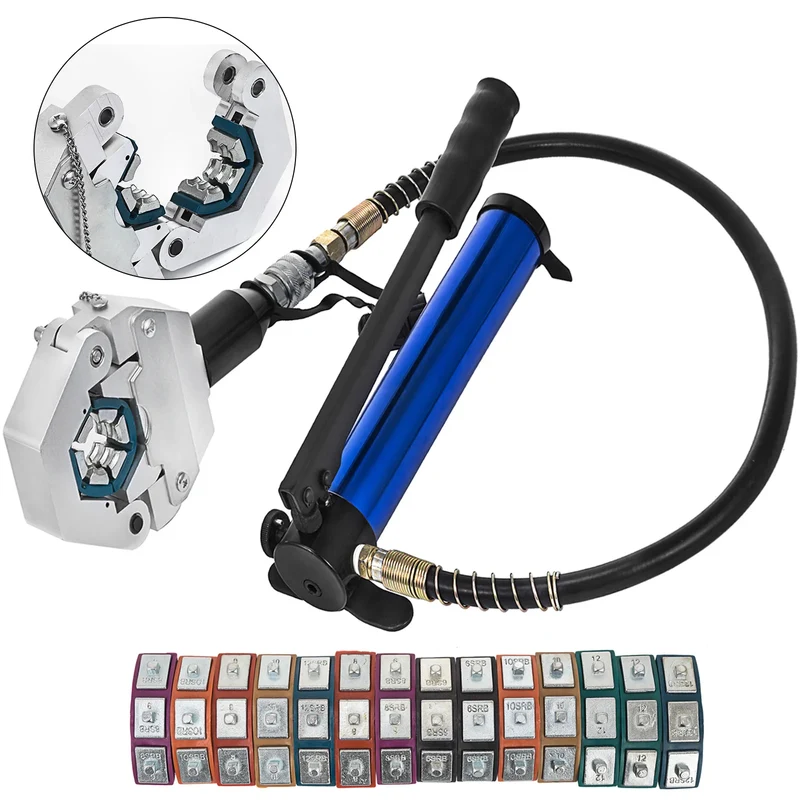 Hydraulische Pers – Krimptang – Crimptool – Krimpmachine – Slangkoppelingen – 7 Inzetstukken – Draagbaar Design