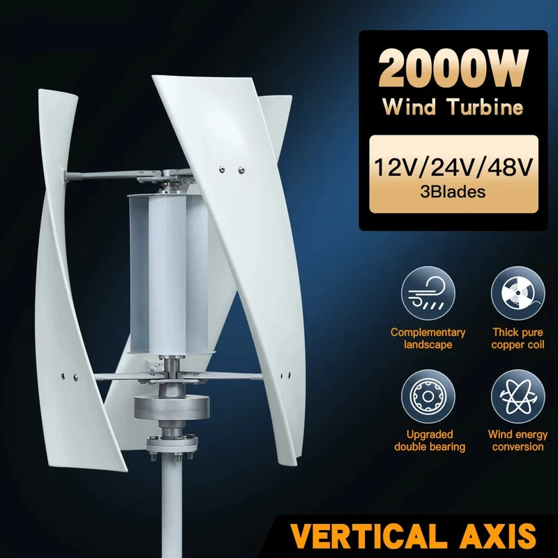 Verticale Windturbine – Horizontale Windmolen – Mini Windgenerator – Windkracht Turbine – 2000W Vermogen – 12V - MPPT Controller