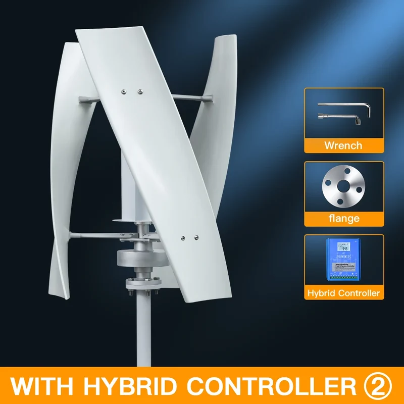 Verticale Windturbine – Horizontale Windmolen – Mini Windgenerator – Windkracht Turbine – 2000W Vermogen – 12V - LCD Hybride Controle