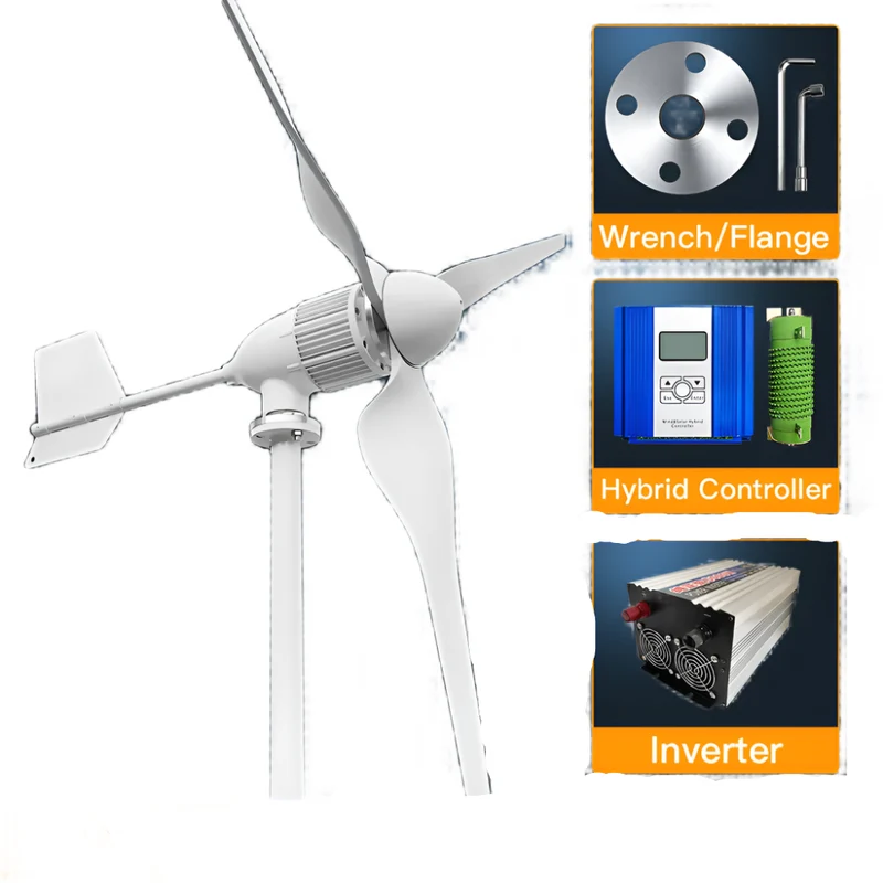 Windturbine – Horizontale As – 6KW Windgenerator – Windenergie Systeem – Duurzame Energie – Laag Aanvangsvermogen – Aluminium Behuizing - 6000W - 24V - Met Off-grid Systeem 1